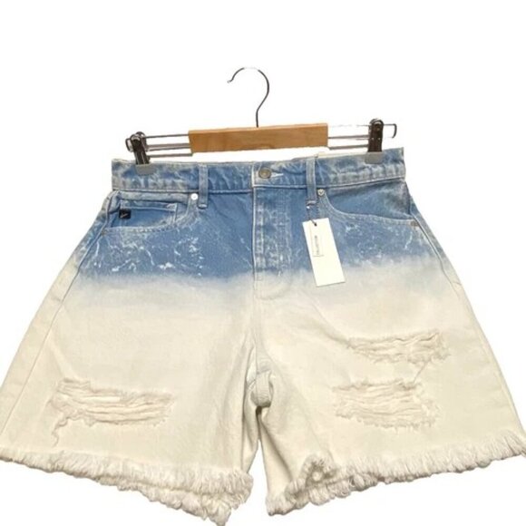 Kancan Women's 7/27 Jean Shorts Blue White Distressed High Rise Ombré Denim NWT - Picture 13 of 13